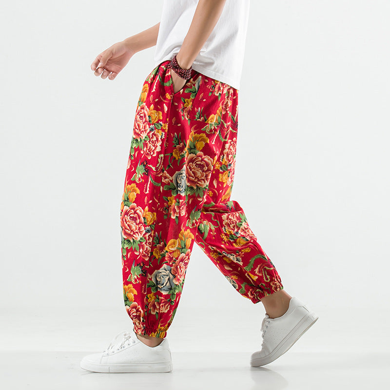 Atmungsaktive Baumwolle und Leinen Casual Plus Size Schritt Haremshose Pumphose