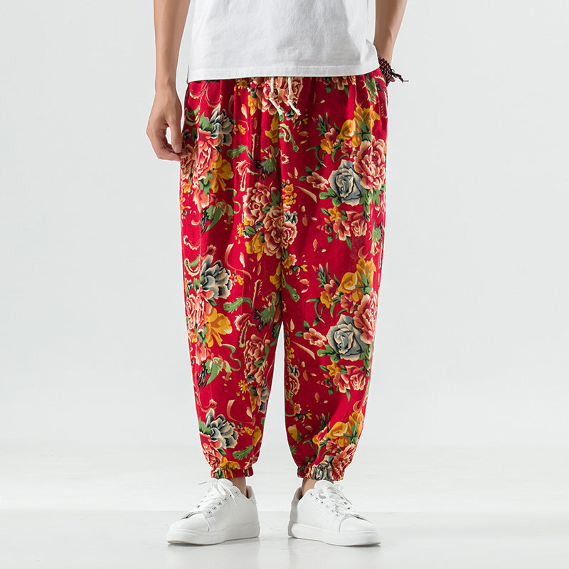Atmungsaktive Baumwolle und Leinen Casual Plus Size Schritt Haremshose Pumphose