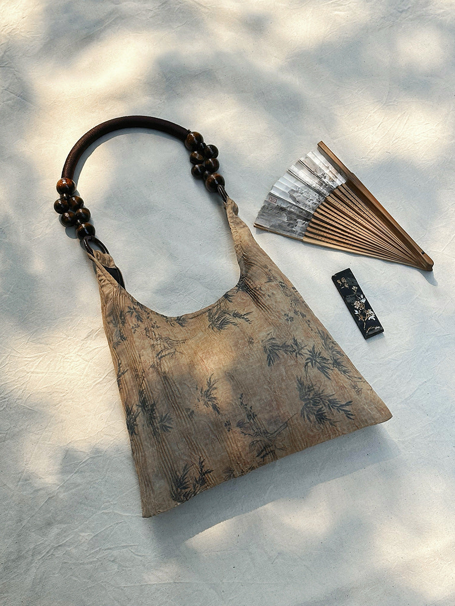 Neu Guo Feng Neue Chinesische Stil Wasser Muster Bambus Blatt Druck Zen Cheongsam Alte Stil High-end Satchel