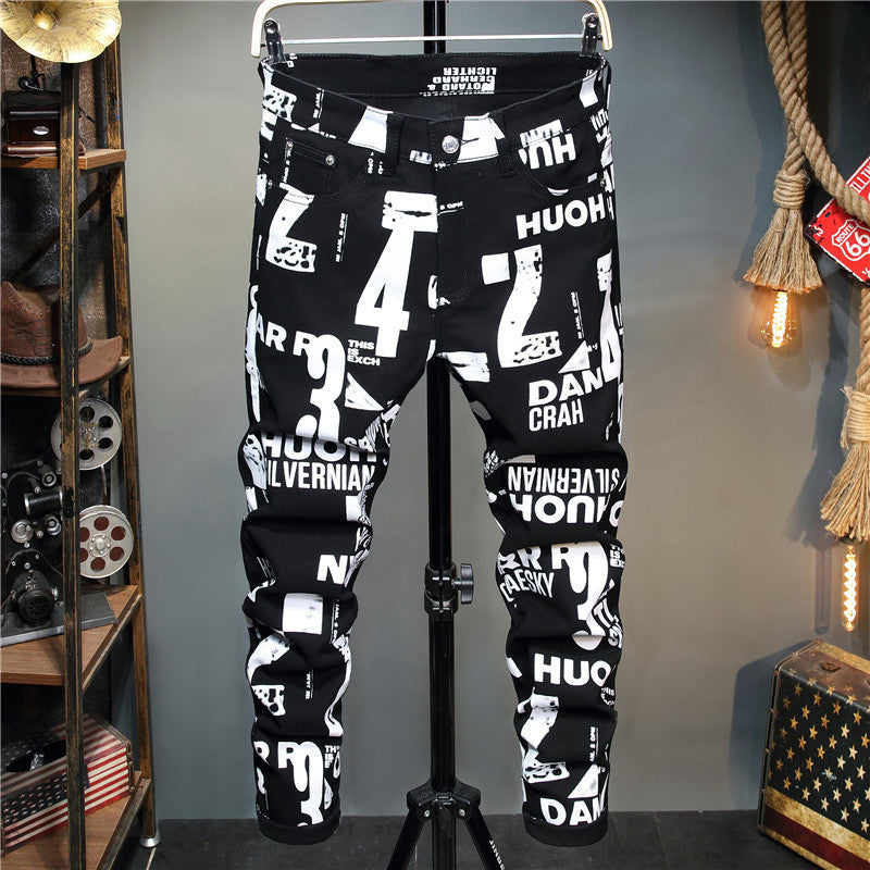 Bedruckte Hose Herren Slim-Fit Blumenhose Stretchhose