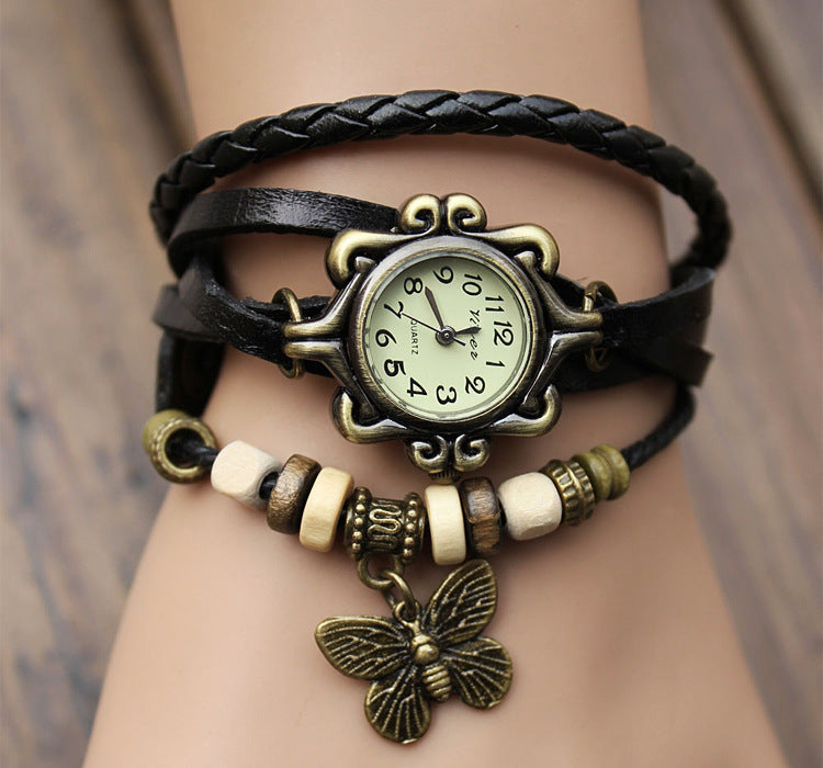 Armbanduhr mit Aufzug aus Rindsleder