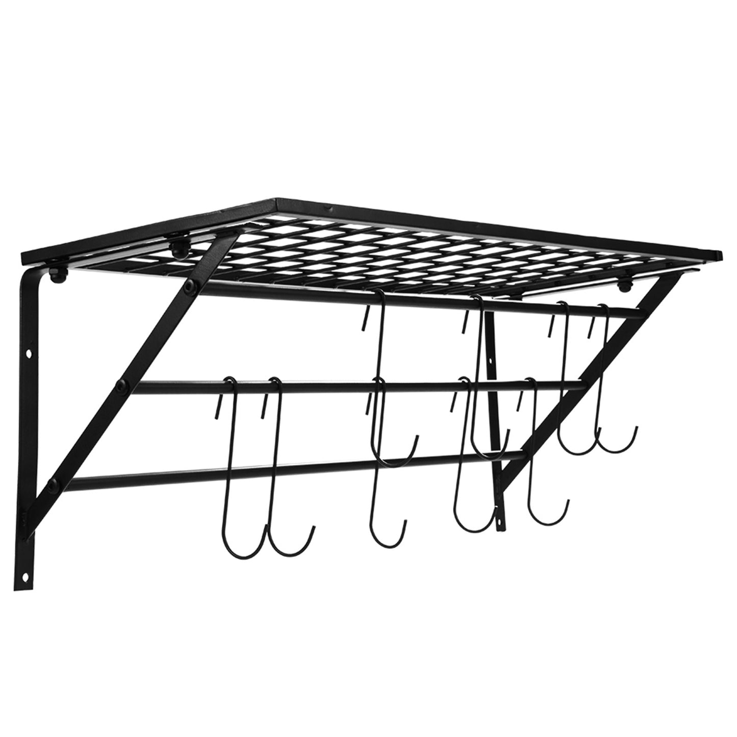 Black Metal Hanging Pan Pot Rack Wall Mounted with 10 Hooks Kitchen Storage Organizer