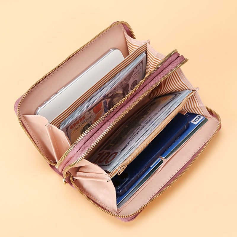 Damenhandtasche, lang, doppellagig, mit Reißverschluss, großes Fassungsvermögen