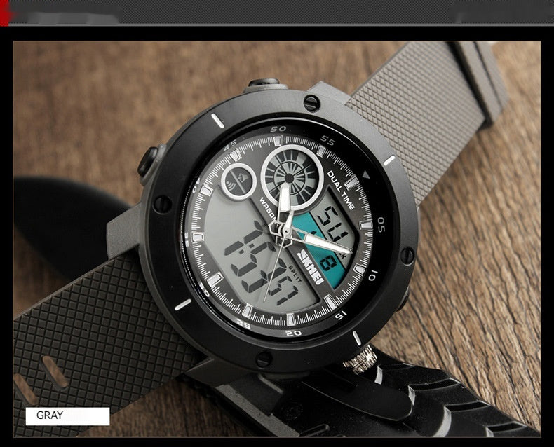 Wasserdichte Uhr mit Doppelanzeige, Outdoor-Sport, Student, Doppelzeitkalender, Chronograph, elektronische Uhr