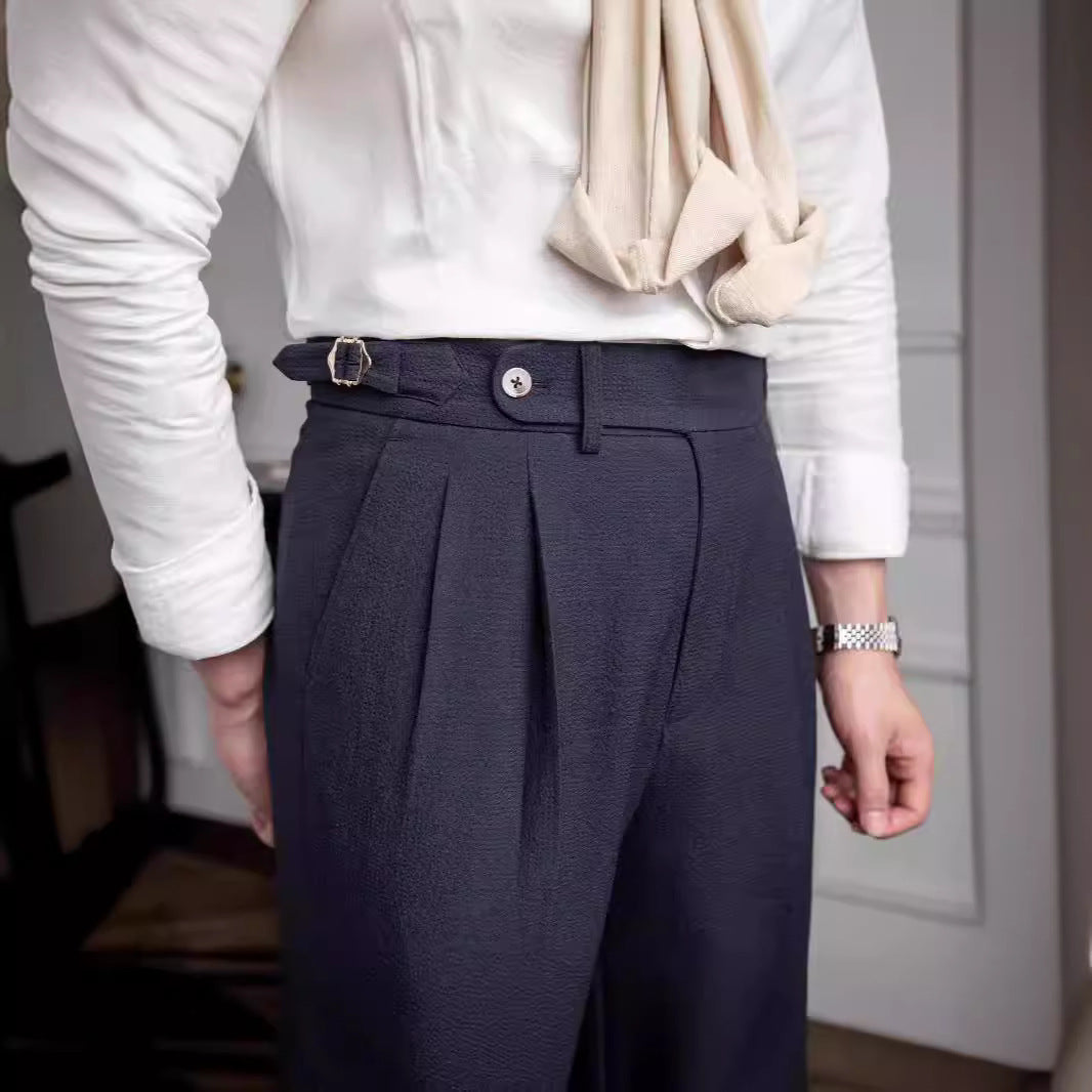 Neue Sommer Herren Anzughose mit hoher Taille und gerader Passform