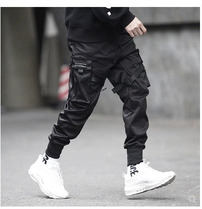 Heißer Verkauf Männer Schwarz Hip Hop Cargo Hosen Elastische Taille Jogger Hosen Jogginghose Taschen Voller Länge Casual Mode