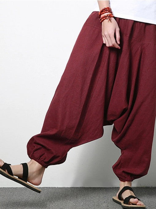 Lockere, lässige Baggy-Hose aus Baumwolle und Leinen für Herren