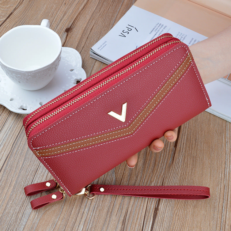 Neue Geldbörse Damen Lang Doppelreißverschluss Clutch