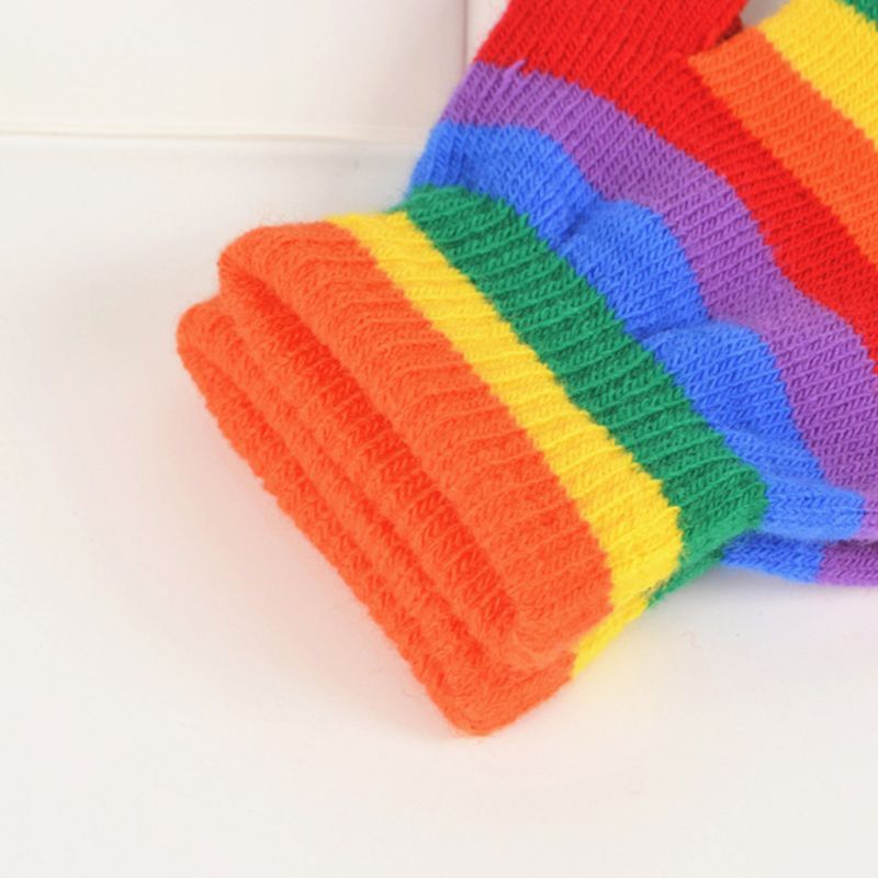 AdultRainbow Striped Gloves Fingerless Half Finger Gloves