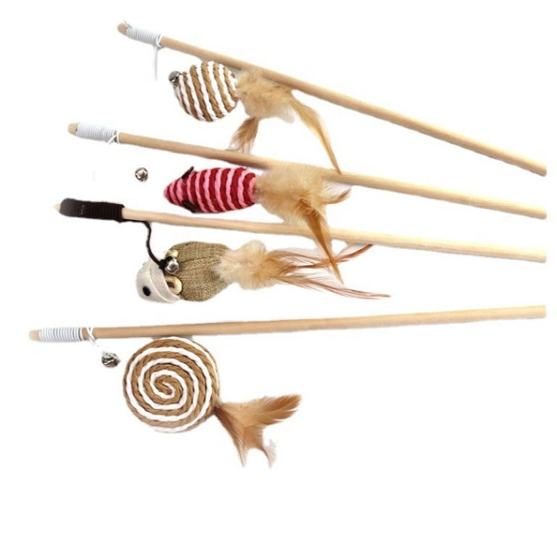 Teaser-Federspielzeug Kätzchen Lustige bunte Stange Katzenstab Spielzeug Holz Haustier Katzenspielzeug Interaktiver Stock Haustier Katzenbedarf