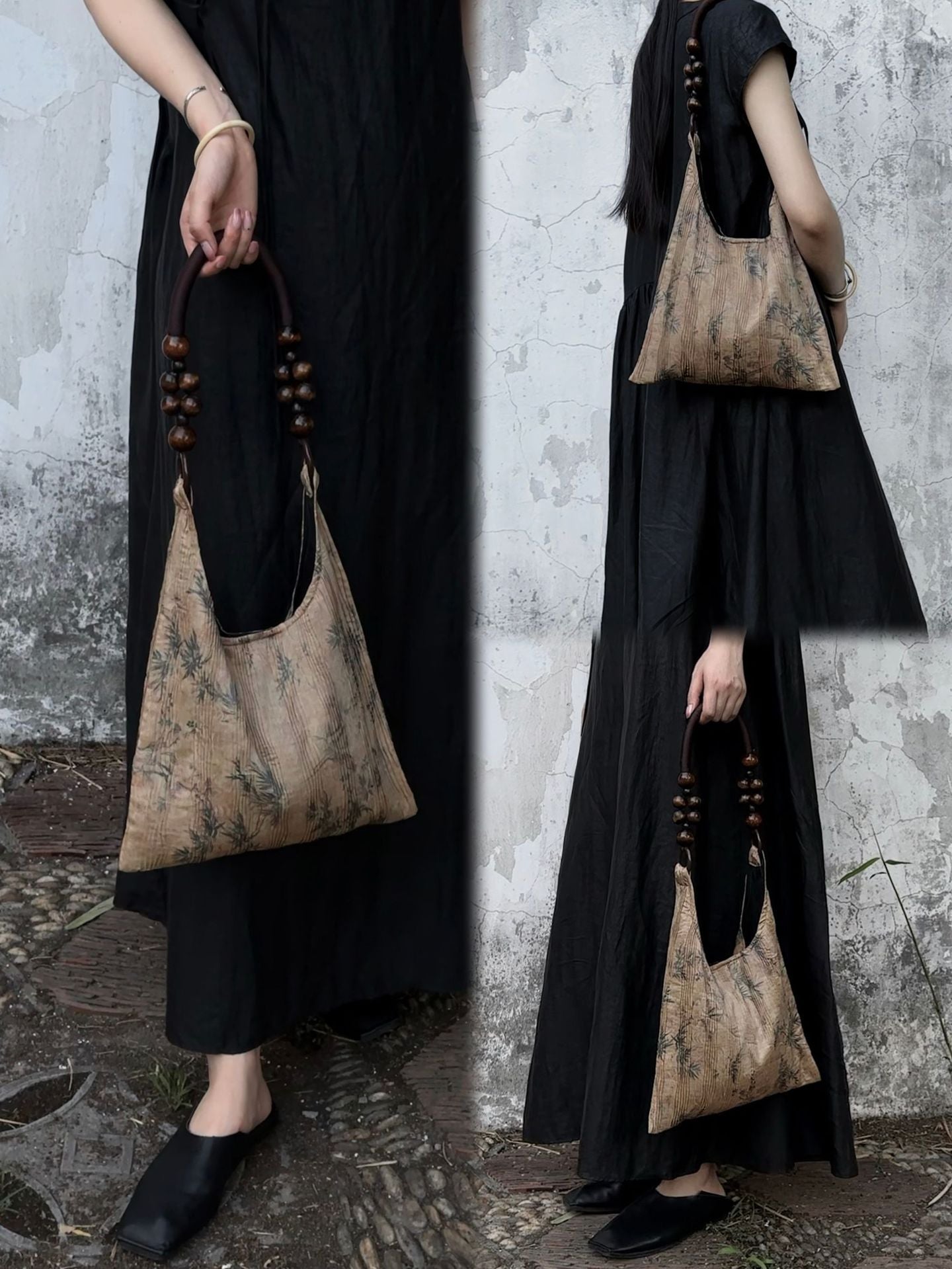 Neu Guo Feng Neue Chinesische Stil Wasser Muster Bambus Blatt Druck Zen Cheongsam Alte Stil High-end Satchel