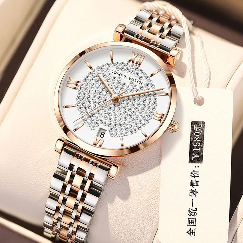Starry Damen-Quarzuhr mit Diamanten, wasserdicht