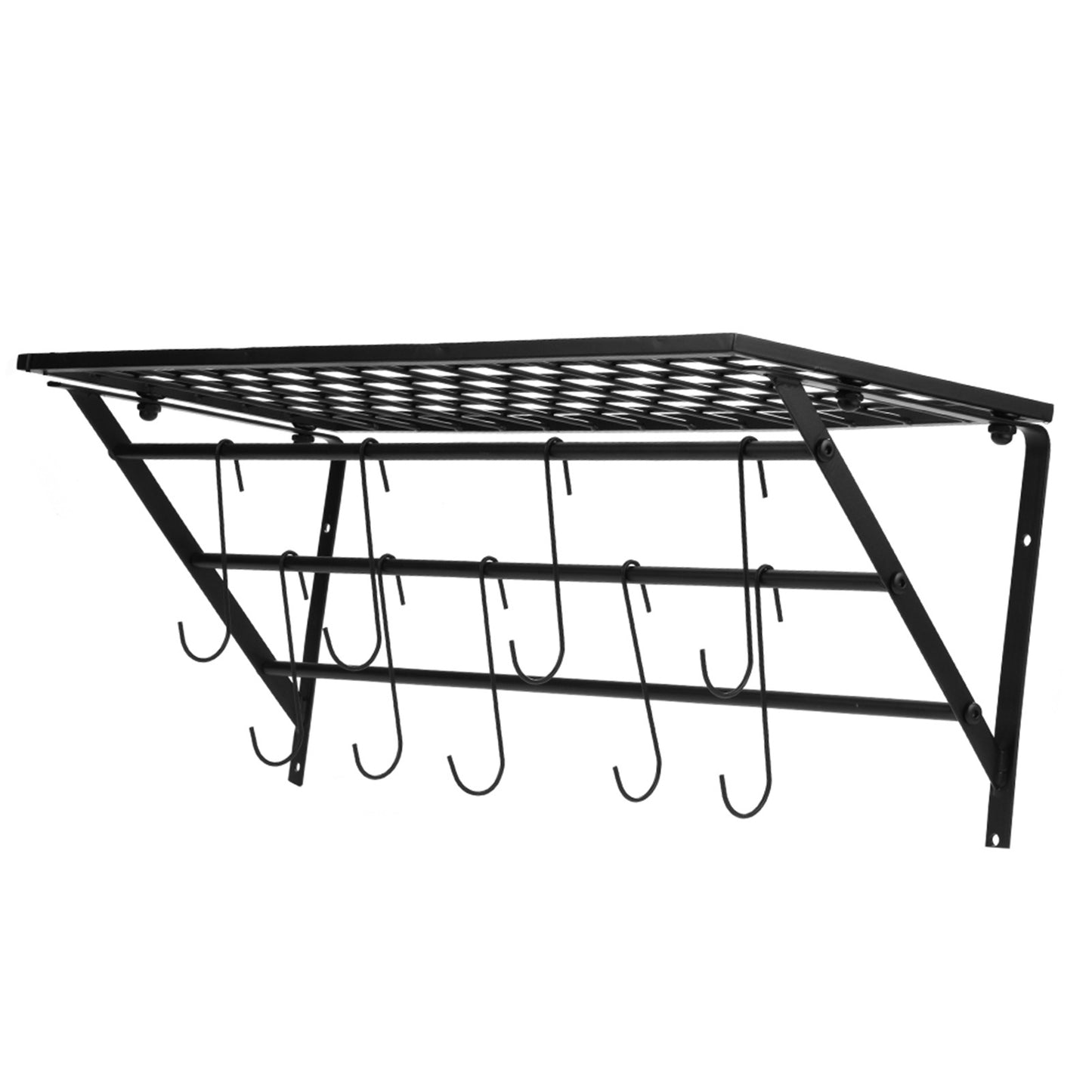 Black Metal Hanging Pan Pot Rack Wall Mounted with 10 Hooks Kitchen Storage Organizer