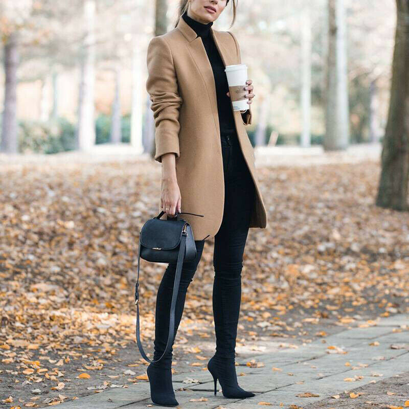 Herbst und Winter Neue Mode Stehkragen Damen Wollmantel