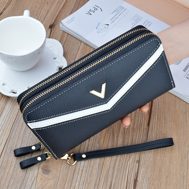 Neue Geldbörse Damen Lang Doppelreißverschluss Clutch