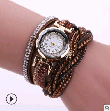Modeuhr Damenmodeuhr, Diamant gedrehte PU-Gurtwickelmodeuhr