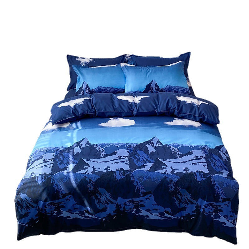 Vierteiliges Bettset Blue Night Sky Bettlaken Bettbezug Einzelbett Doppelbett