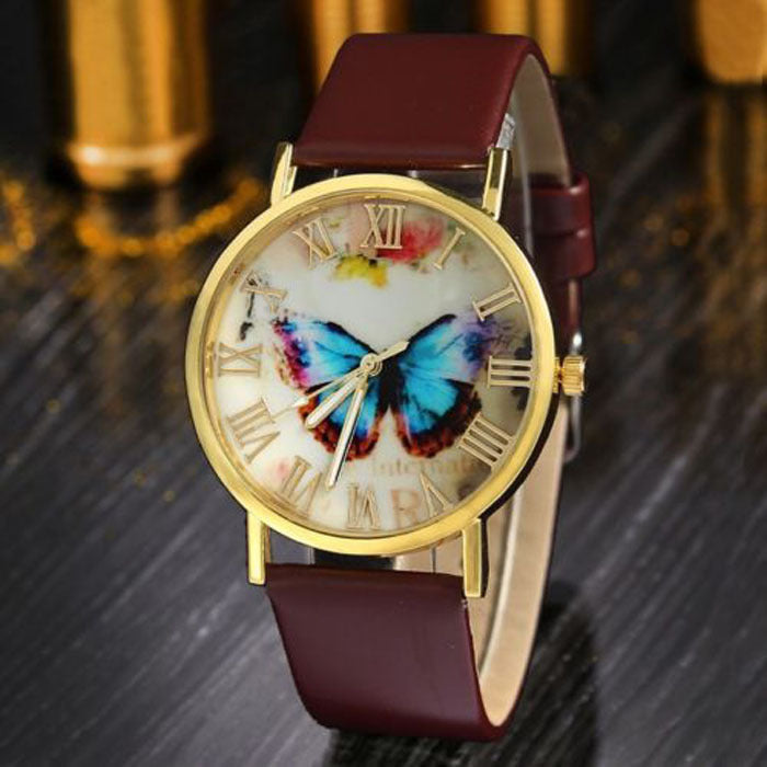 Römische Skala Schmetterling Gürtel Uhr Mode Universal Gold Shell Uhr