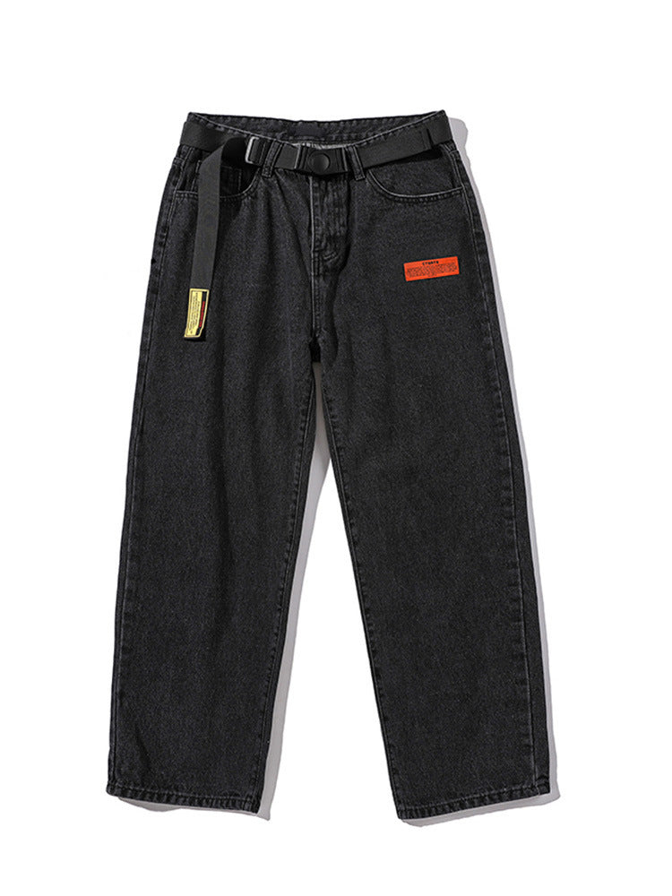 Lockere Jeanshose mit geradem Bein und weitem Bein