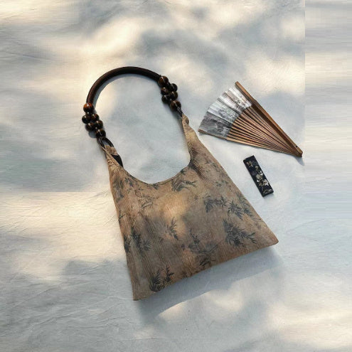 Neu Guo Feng Neue Chinesische Stil Wasser Muster Bambus Blatt Druck Zen Cheongsam Alte Stil High-end Satchel