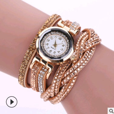 Modeuhr Damenmodeuhr, Diamant gedrehte PU-Gurtwickelmodeuhr
