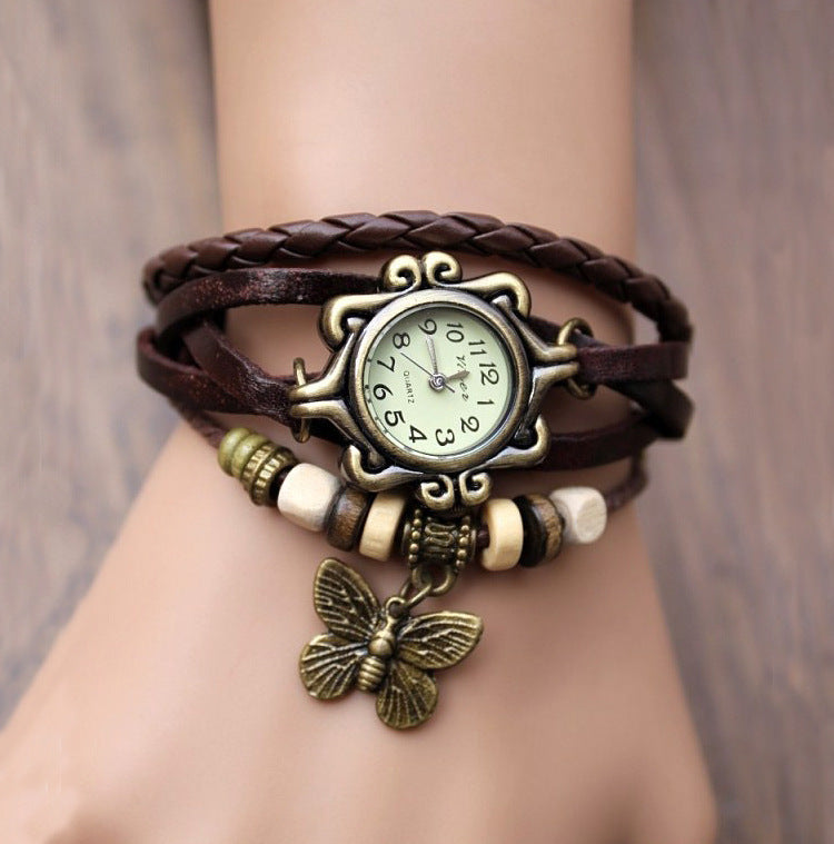 Armbanduhr mit Aufzug aus Rindsleder