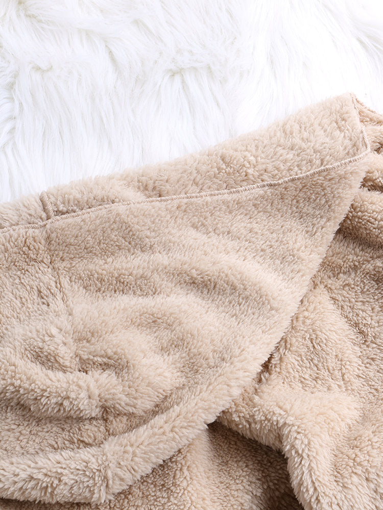 Lässige, einfarbige, langärmlige Plüschjacke mit Kapuze
