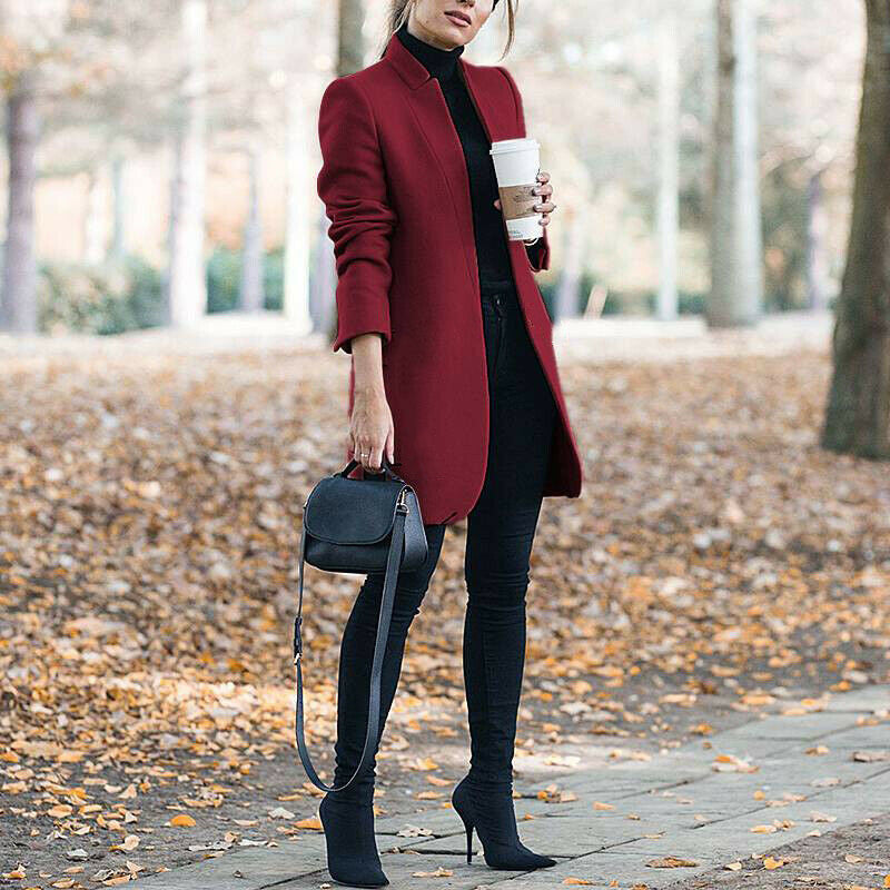 Herbst und Winter Neue Mode Stehkragen Damen Wollmantel