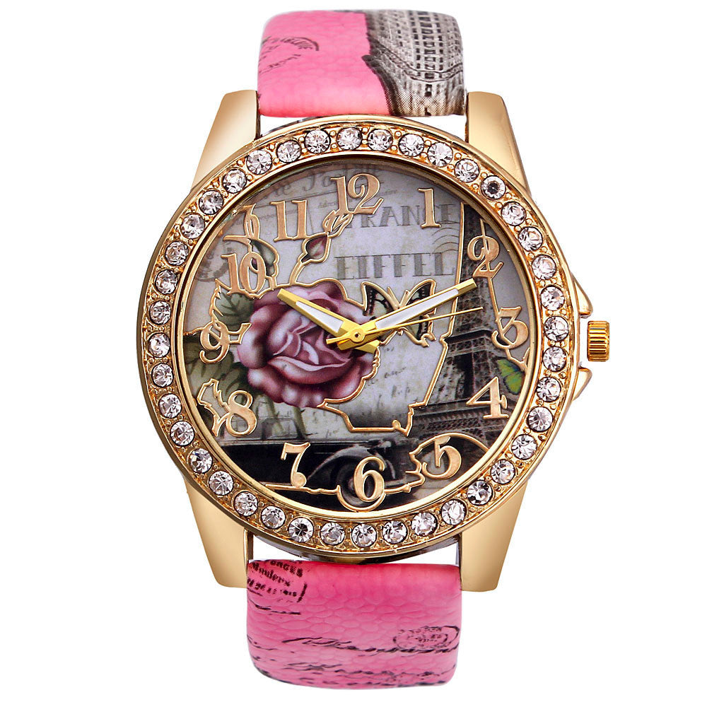 Armbanduhr, koreanische Retro-Rosenmuster, Damenuhr