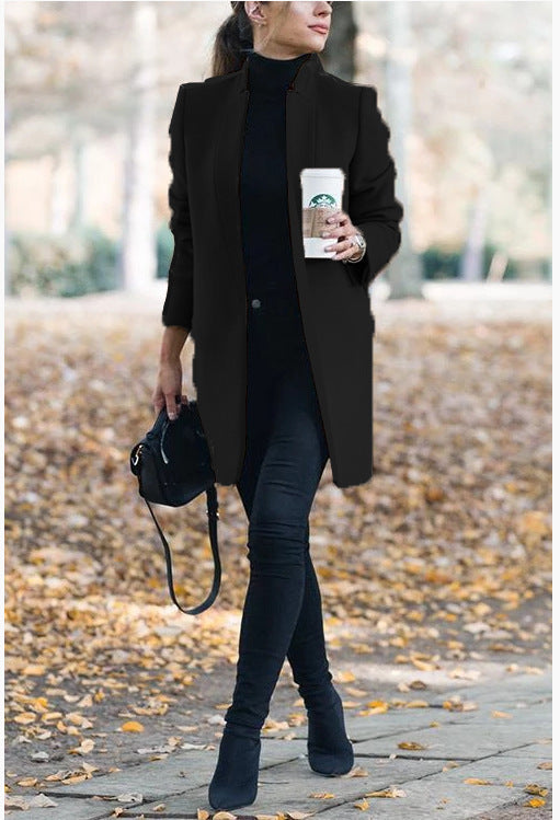 Herbst und Winter Neue Mode Stehkragen Damen Wollmantel