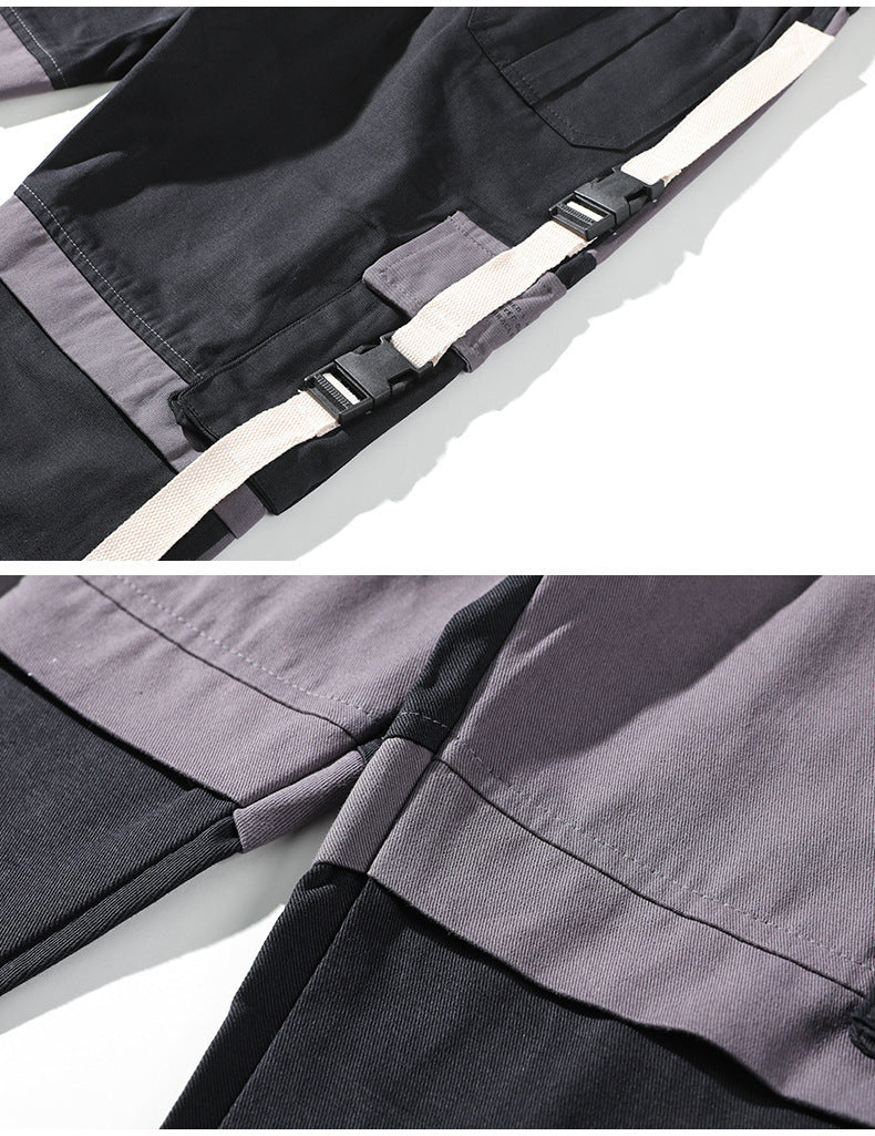 Kordelzug Hosen Hosen Hip Hop Lose Nähte Kontrast Farbe Casual Hosen Jungen Overalls