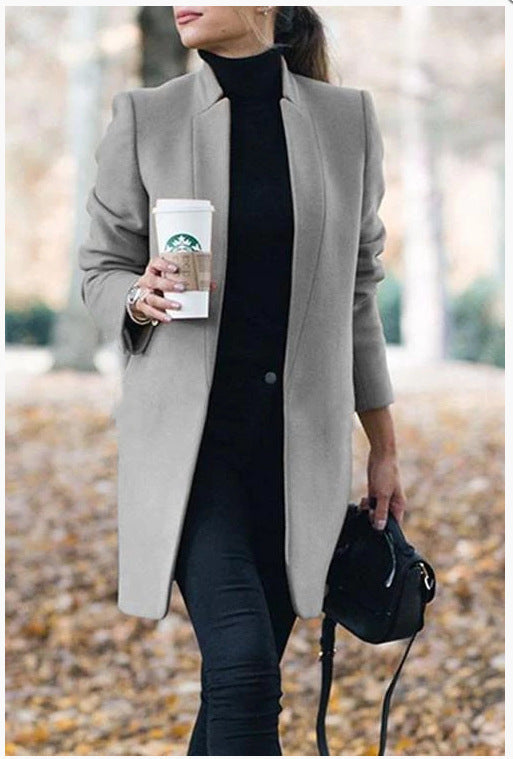 Herbst und Winter Neue Mode Stehkragen Damen Wollmantel