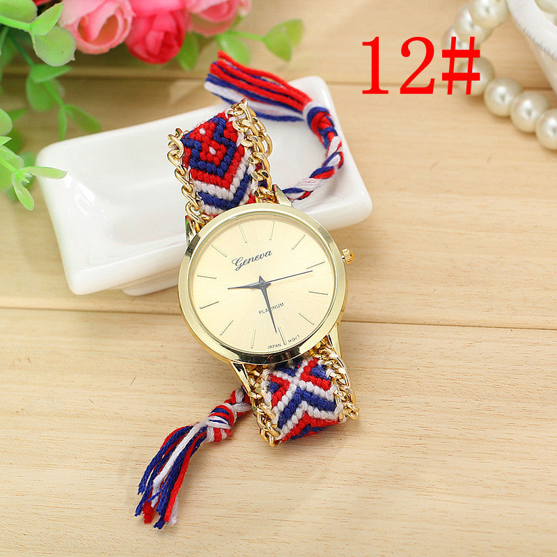 Handgewebte, farbige Uhr mit Kordelzug