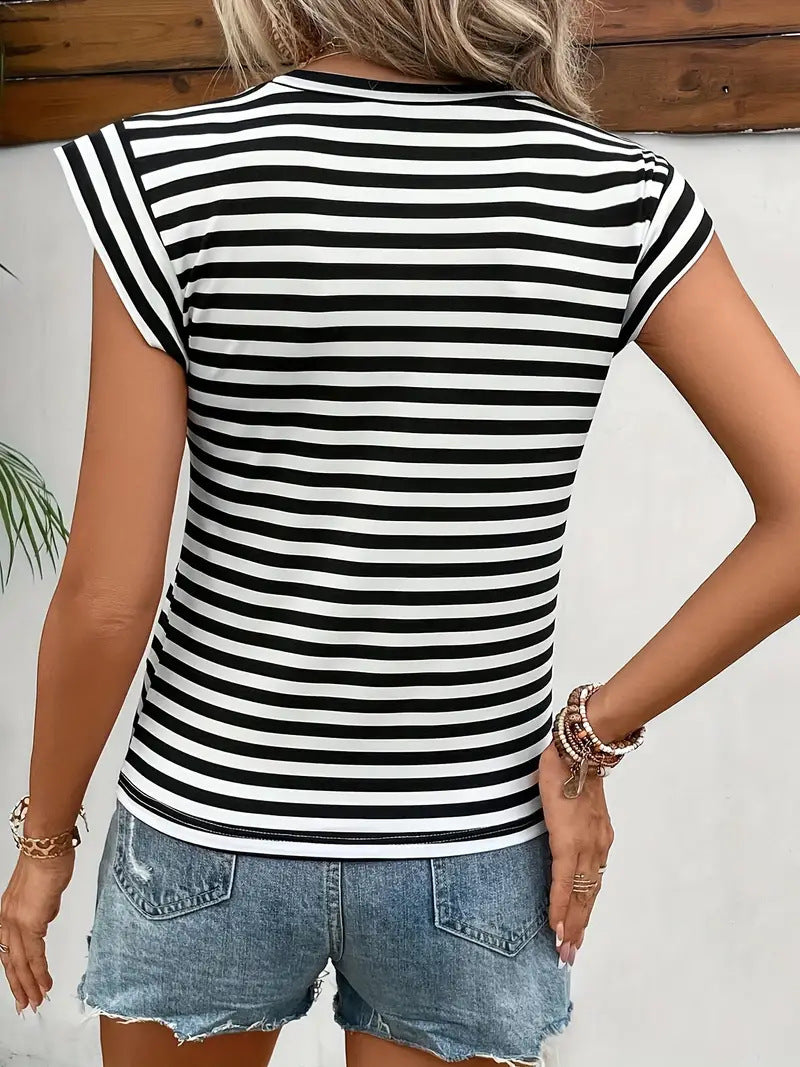 Women's Striped Round Neck Casual Short Sleeve