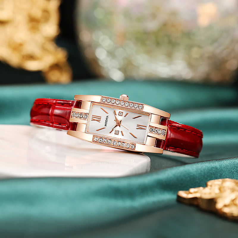 Temperament Pu Gürtel Diamant Britische Damenuhr
