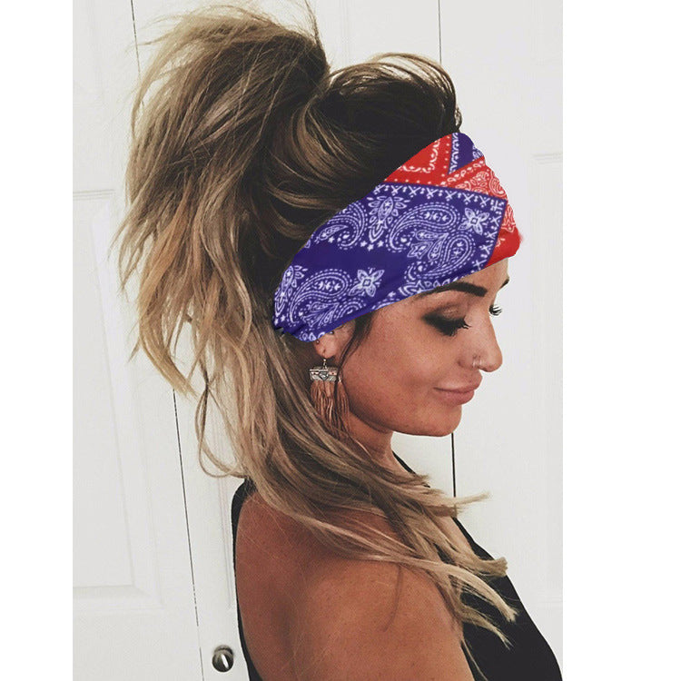 Bedrucktes elastisches Haarband, farbenfrohes geometrisches breitkrempiges Sport-Stirnband