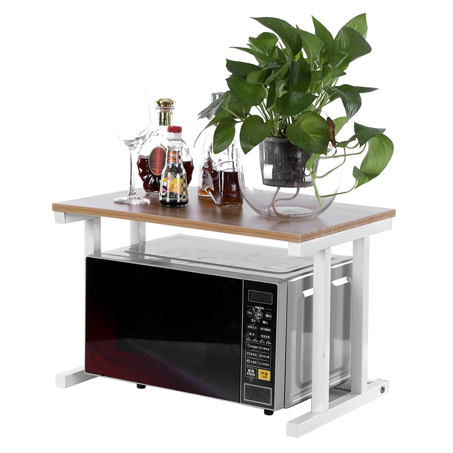 Wood Microwave Oven Stand Rack 2 Layers Storage Racks Kitchen Cabinet Counter Shelf(White)