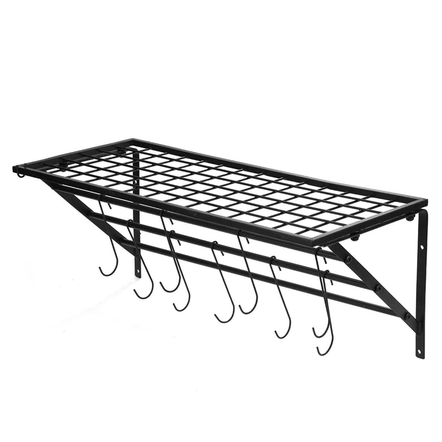 Black Metal Hanging Pan Pot Rack Wall Mounted with 10 Hooks Kitchen Storage Organizer