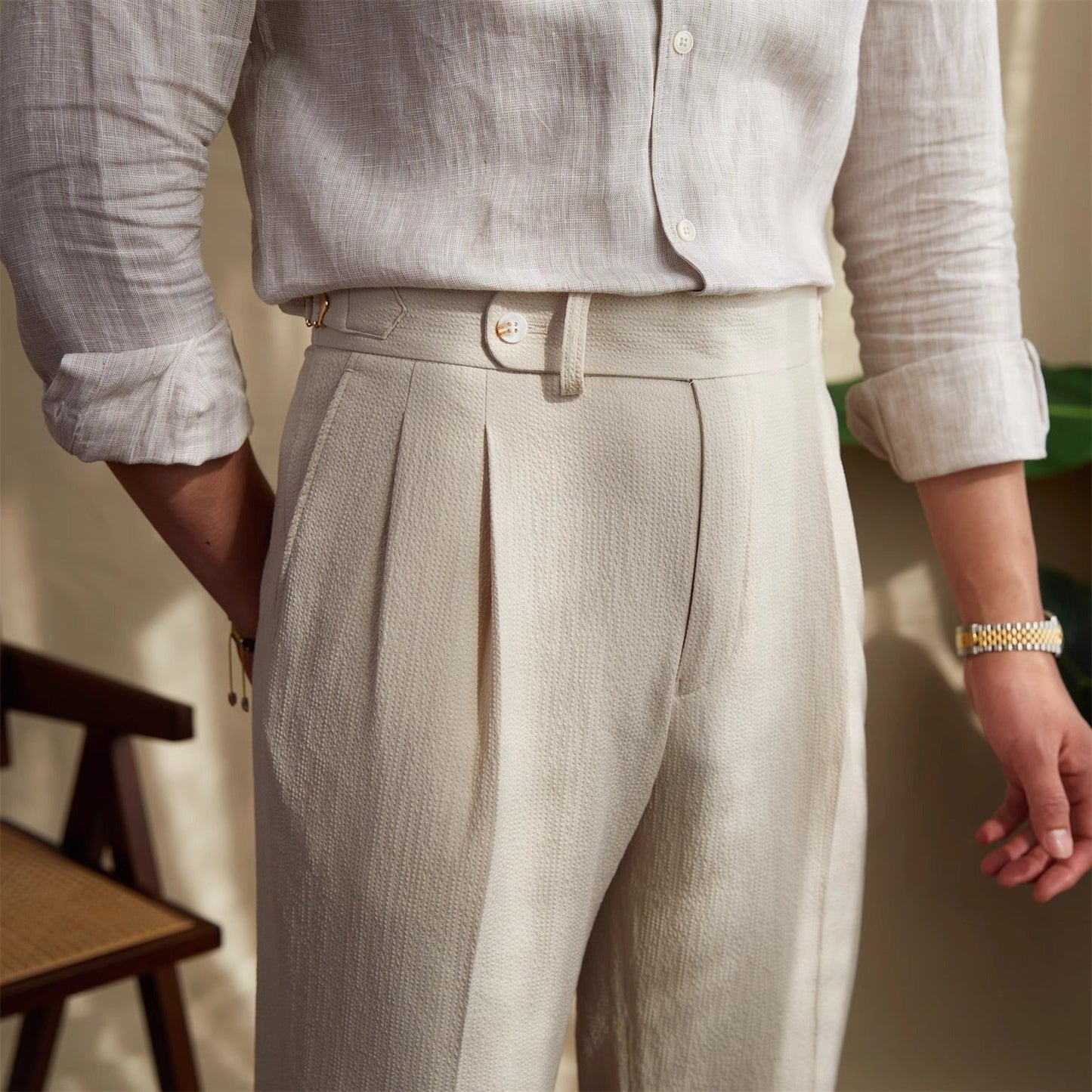 Neue Sommer Herren Anzughose mit hoher Taille und gerader Passform