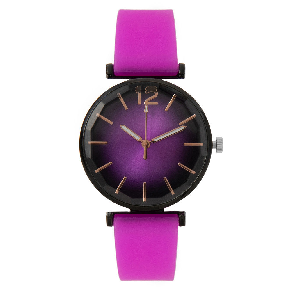 Modische Armbanduhr für Damen mit Farbverlauf und Silikonarmband