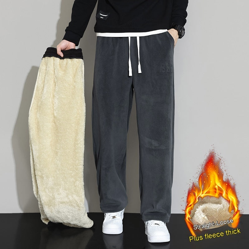 Winter Herren Casual Kaschmir Hose Gerade Weite Bein Hose