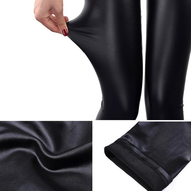 Kunstlederhose, dünne Leggings, schwarze Fußhose