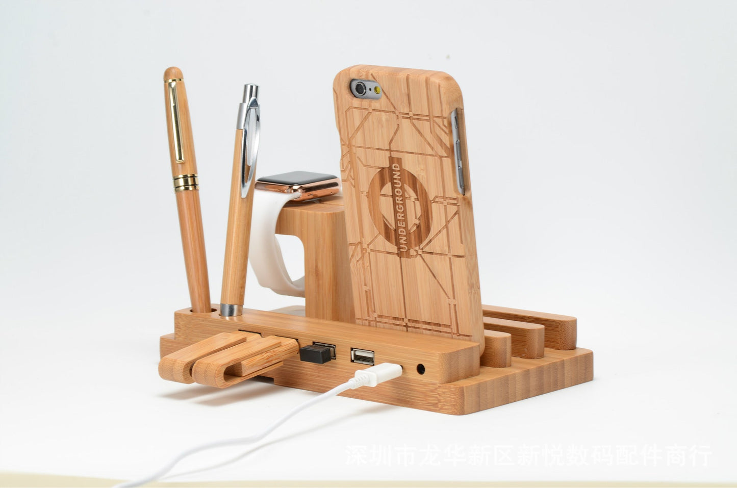 Kompatibel mit Apple, Bambus, Holz und Mobile Apple Watch Halterung Lade Holzhalterung Multifunktions-flache Handy-Basis