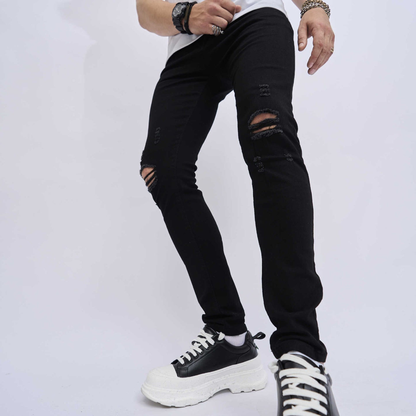 Zerrissene Slim Fit Skinny-Jeans für Herren mit elastischem Bund