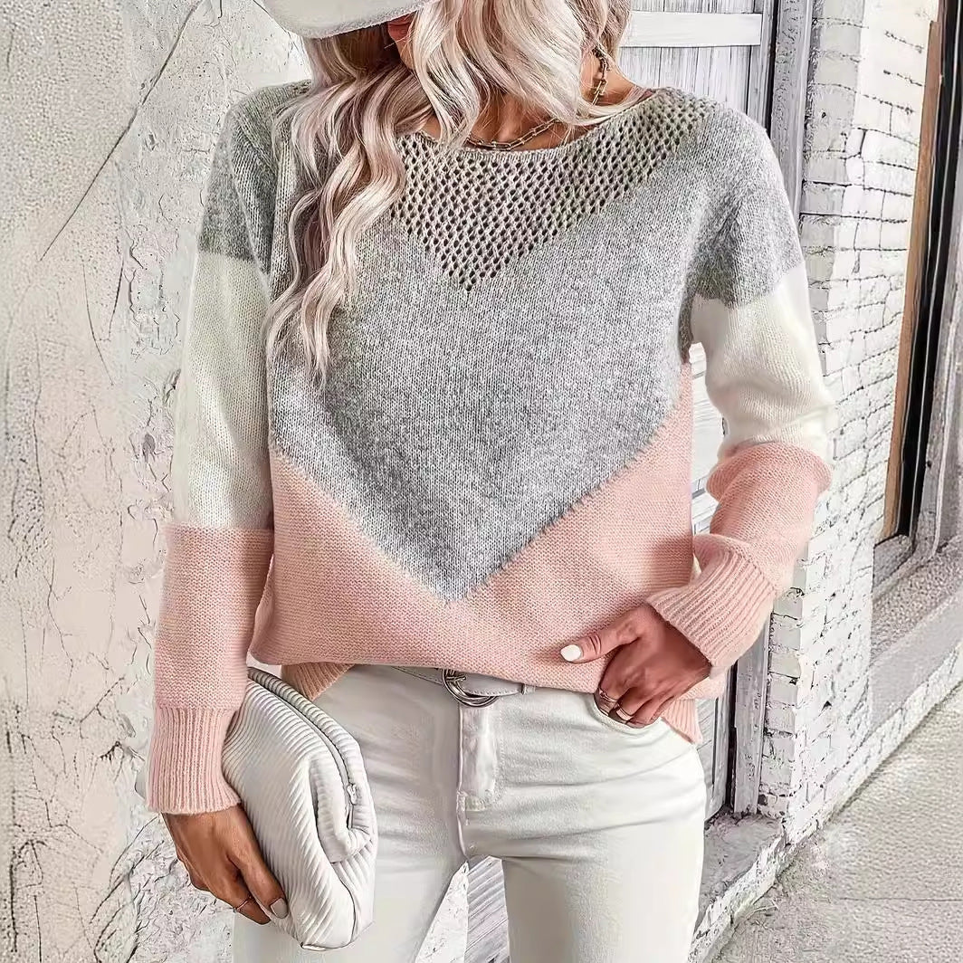 Round Neck Contrast Color Bottoming Shirt Pullover Casual Sweater