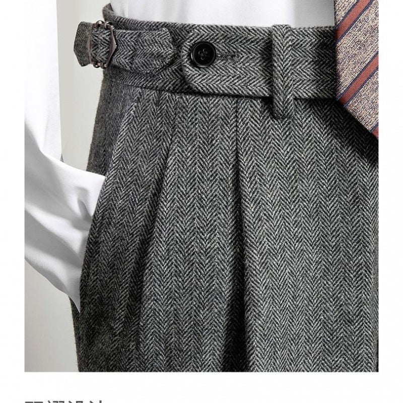 Slim-Fit-Hose aus Tweed-Wolle mit Fischgrätenmuster
