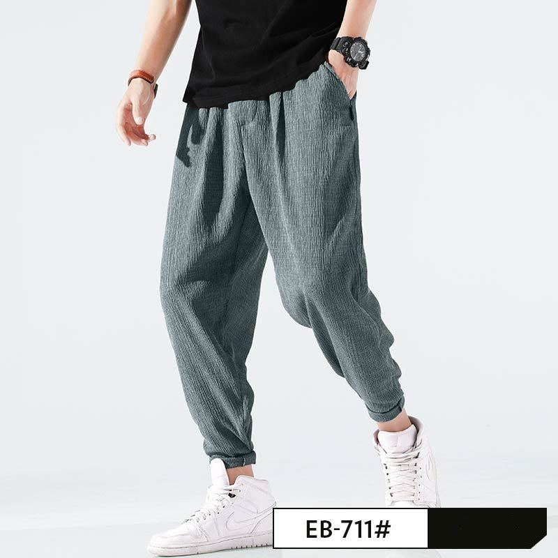 Lockere, lässige, gestrickte, verkürzte, schnelltrocknende Hose aus Leinen