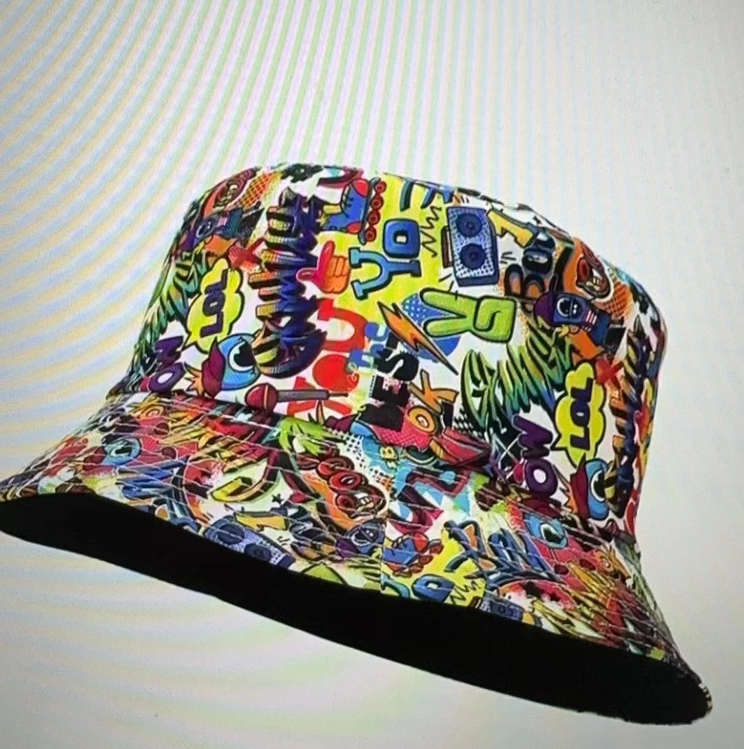 Vielseitiger Fischerhut mit geometrischem Graffiti-Retro-Muster