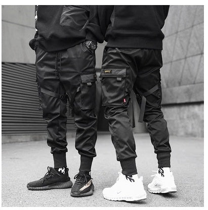 Heißer Verkauf Männer Schwarz Hip Hop Cargo Hosen Elastische Taille Jogger Hosen Jogginghose Taschen Voller Länge Casual Mode