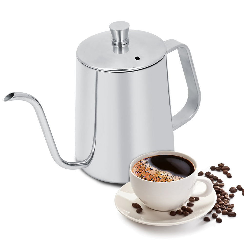 550ml Stainless Steel Long Gooseneck Coffee Pot Kettle with Lid for Home Kitchen Coffee Shop